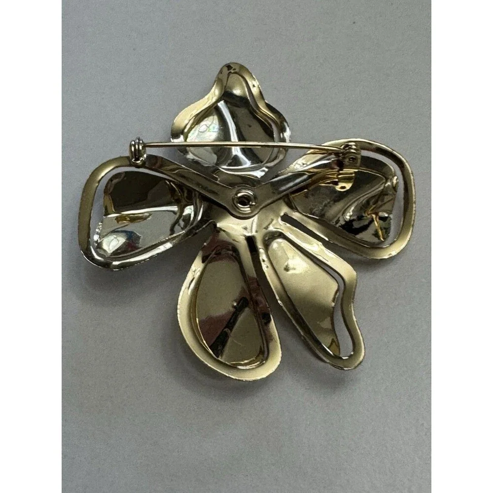 Vintage Gold Tone Flower Brooch 2 Inch Dimensional Petal Pin